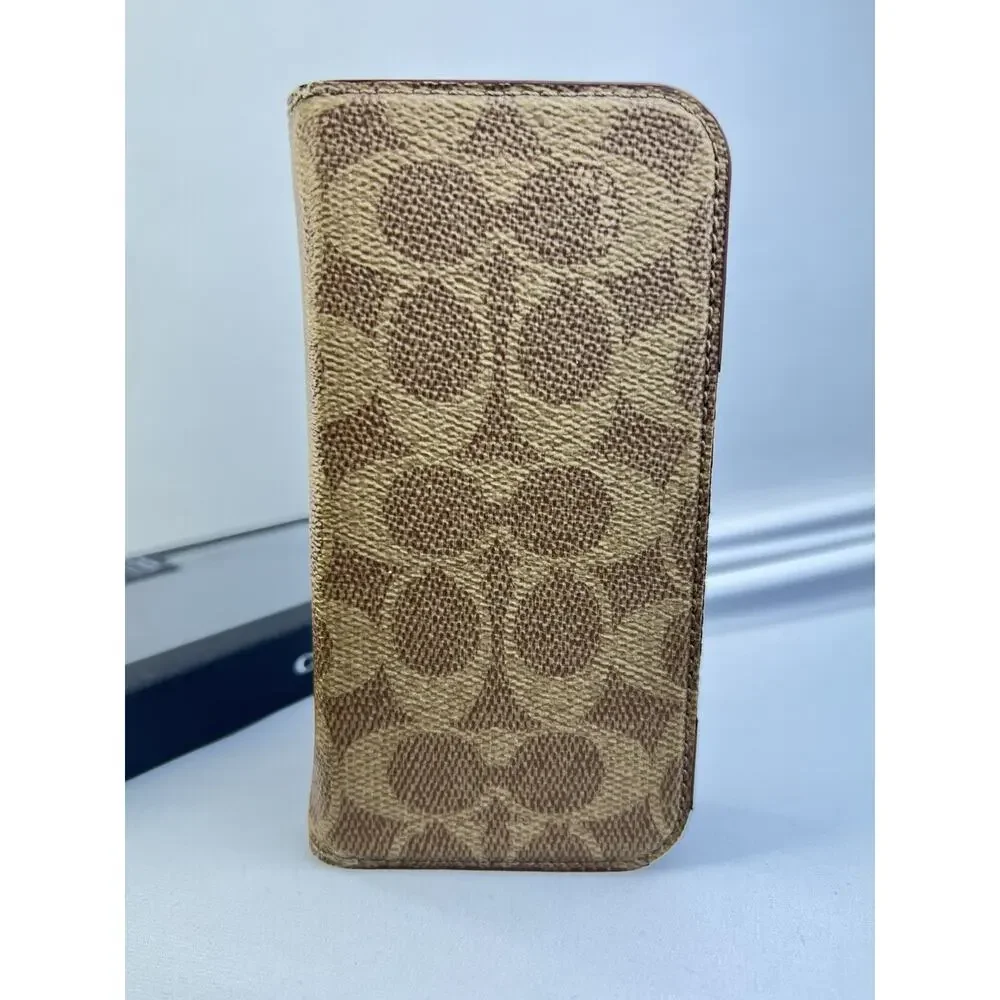 Coach 2024 iPhone 16 Folio Wallet Case Signature C Khaki Tan - Box Included